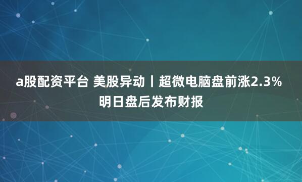 a股配资平台 美股异动丨超微电脑盘前涨2.3% 明日盘后发布财报